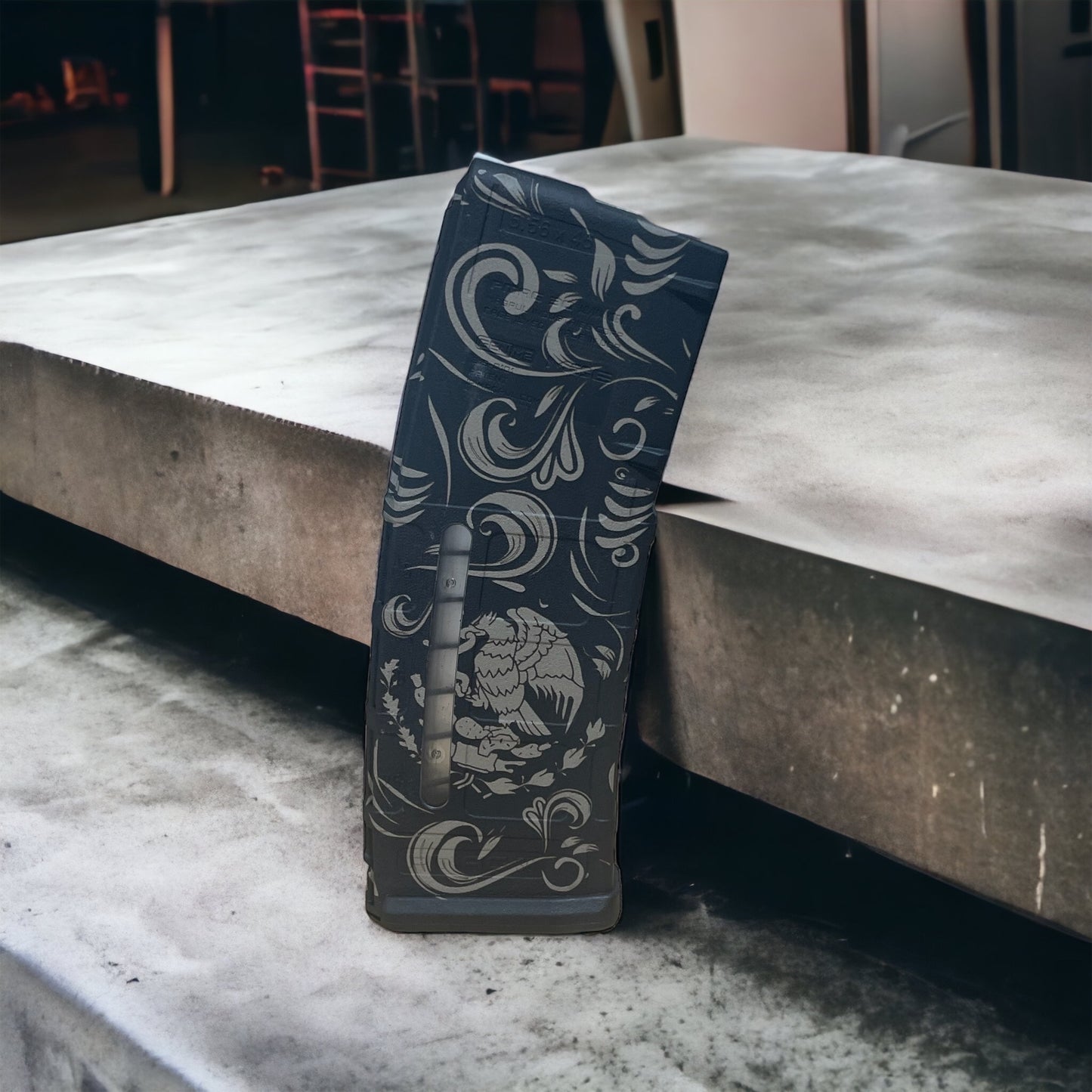 Firearm | Custom Mexico Scroll Engraved PMAG Glock 19